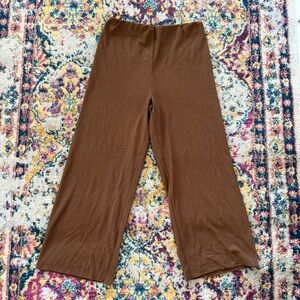 Brown Boho Flared Pants High Waisted Ribbed Minimalist